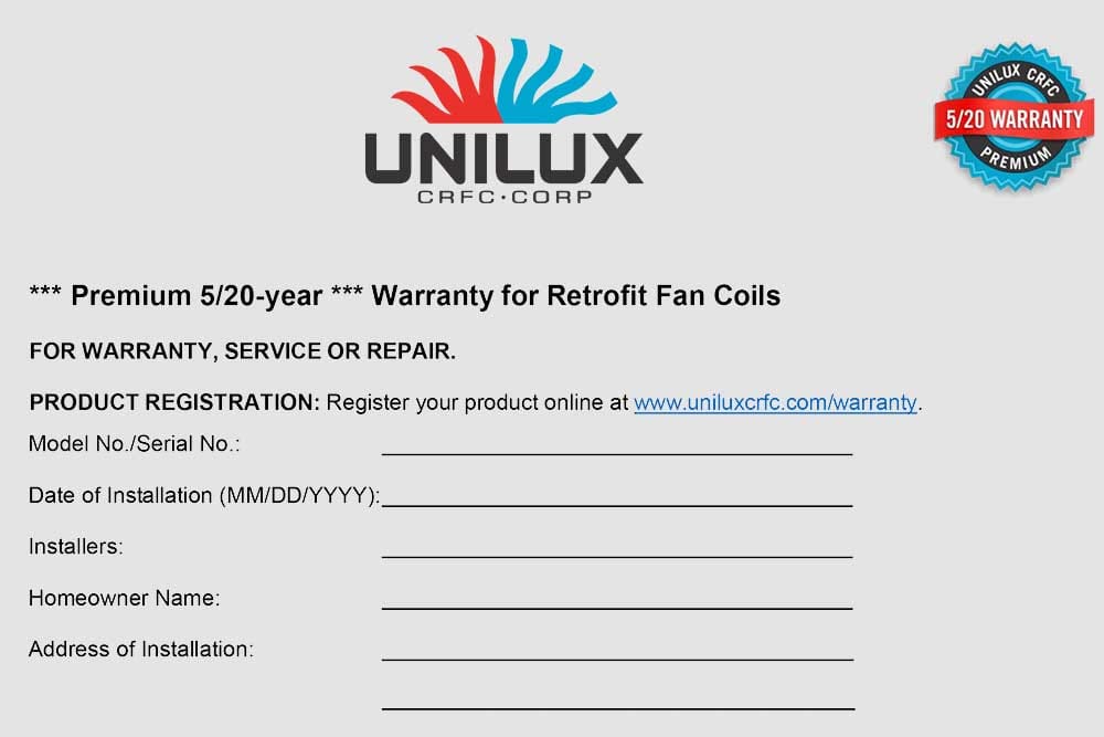 Unilux fan coil extended warranty