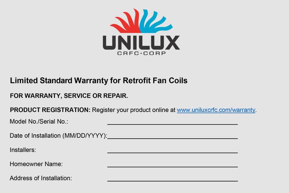 Unilux standard fan coil warranty